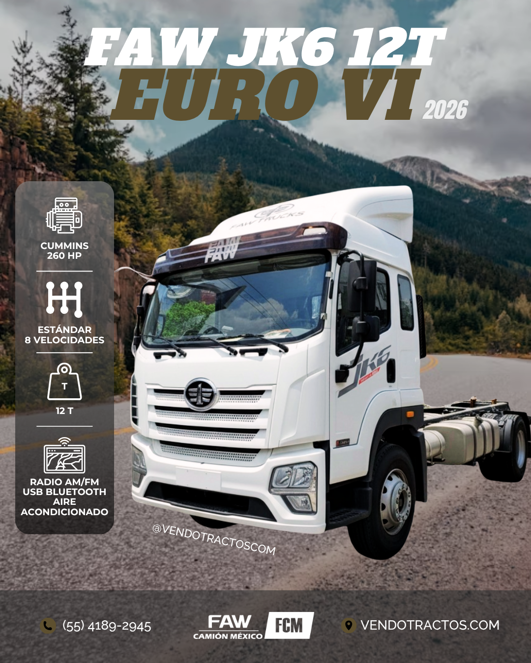 🚛 FAW JK6 12T 2612 Euro VI 2026 | Capacidad de carga 12T