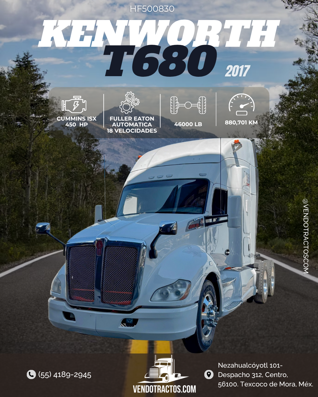 🚛 Kenworth T680 2017 color blanco