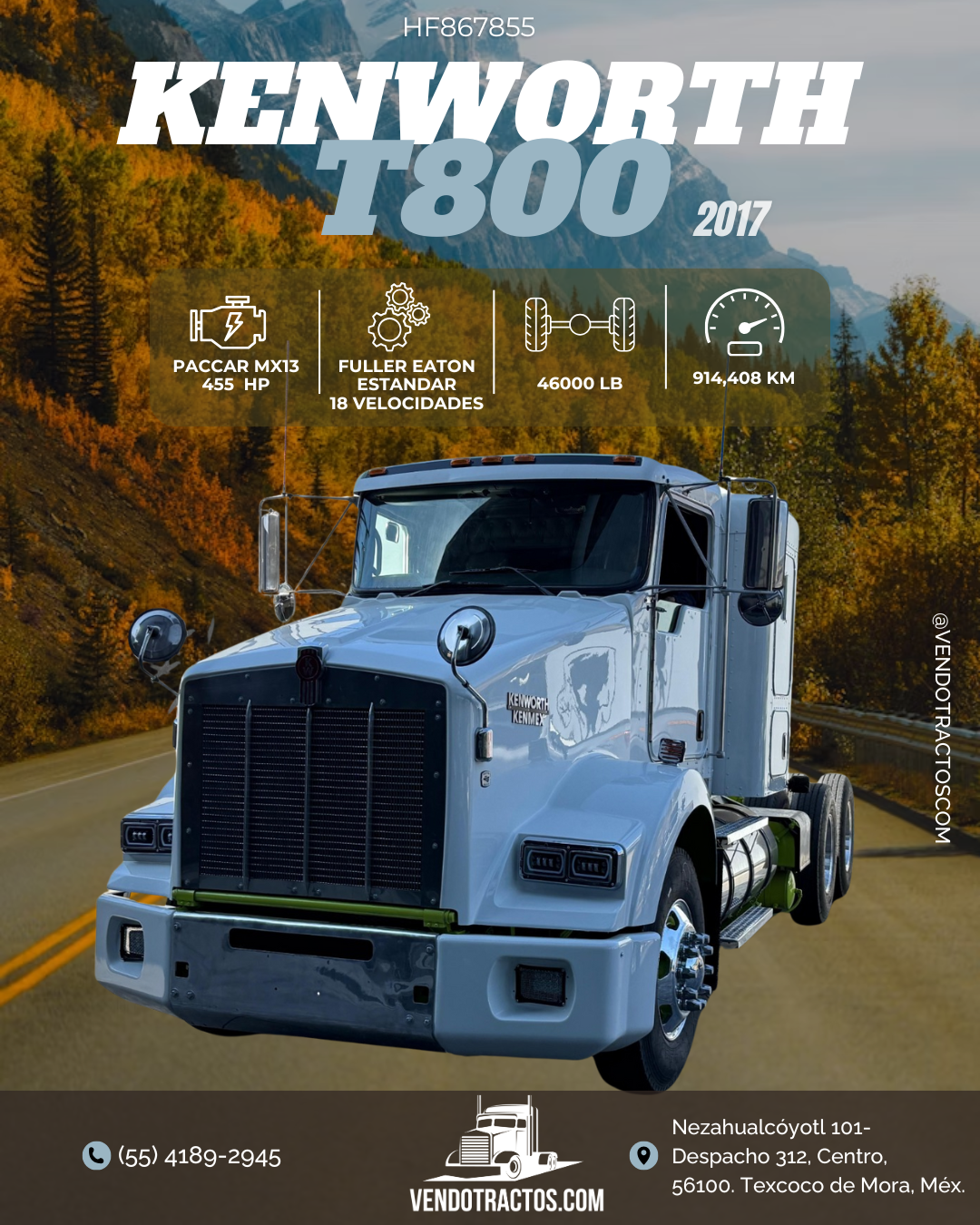 🚛 Kenworth T800 2017 color blanco