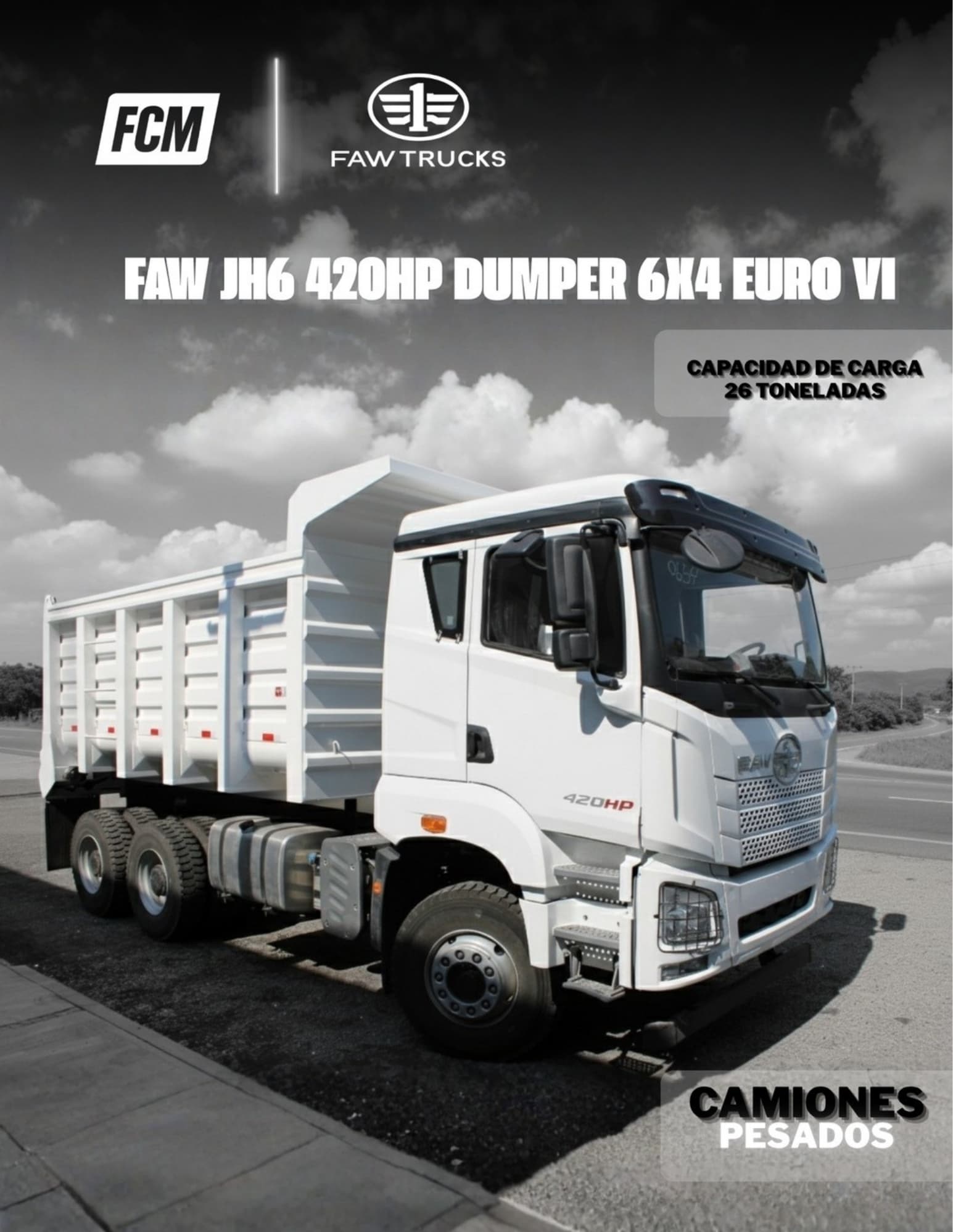 FAW JH6 420HP Dumper 6X4 Euro VI — camión de volteo con capacidad de carga de 26 toneladas
