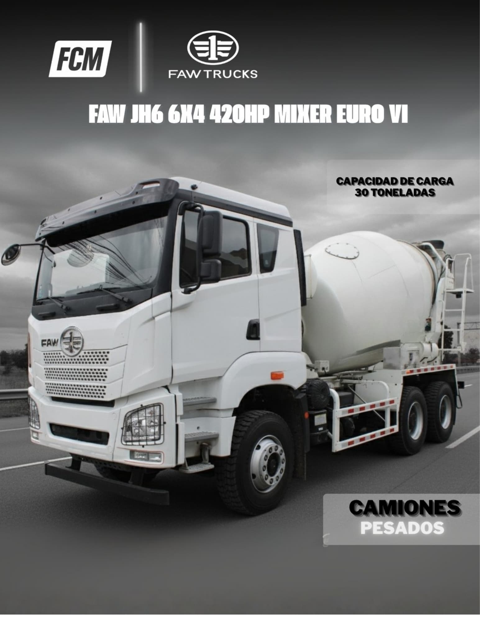 FAW JH6 6X4 420HP Euro VI — camión revolvedora con capacidad de carga de 30 toneladas