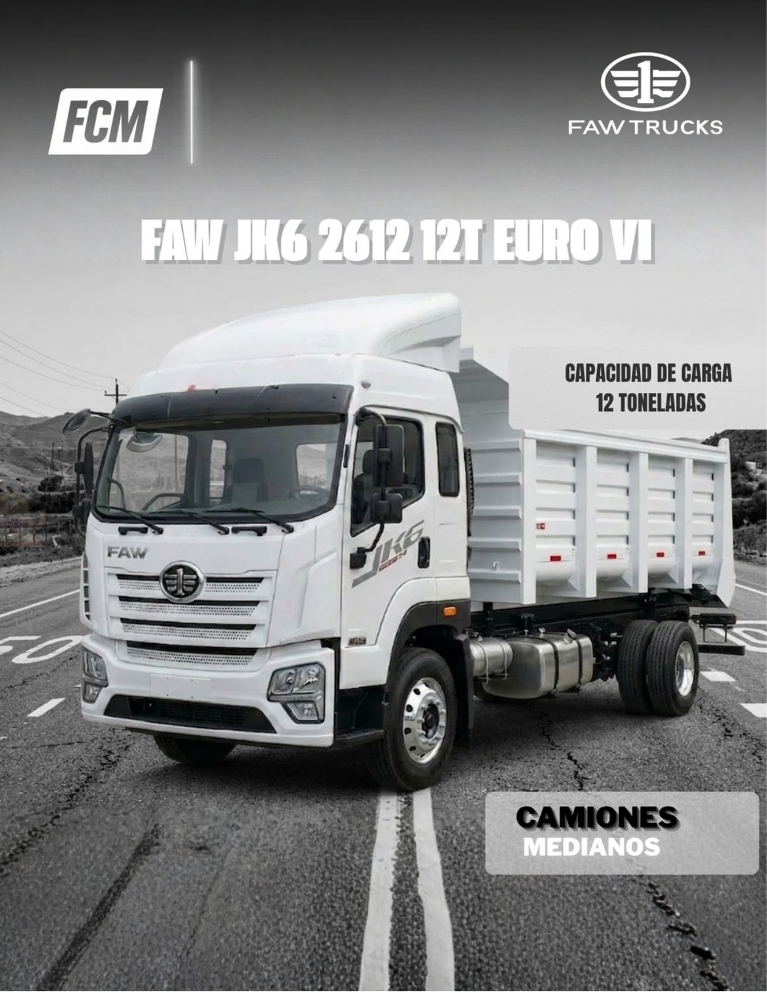 FAW JK6 2612 12T Euro VI — camión de volteo con capacidad de carga de 12 toneladas